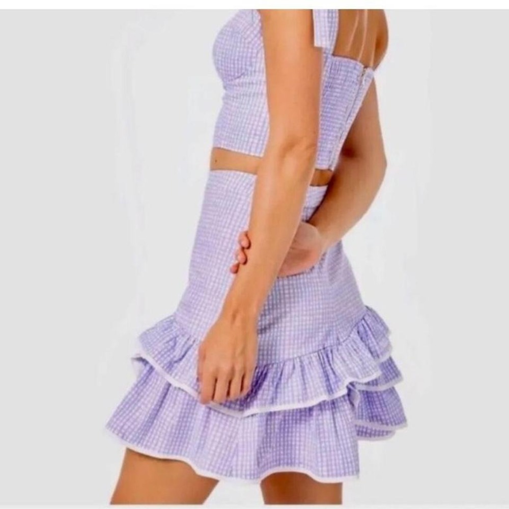 New Lilly Pulitzer Rosalie mini skirt and crop top lilac gingham set - Picture 2 of 5